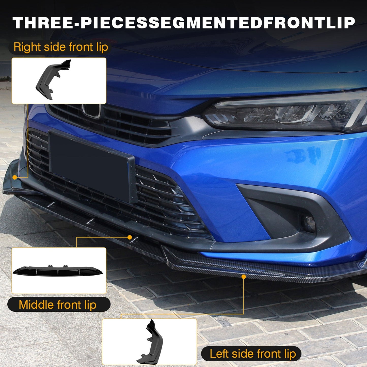 For 2022-2024 Honda Civic LX EX Si JDM 3pc Style Front Bumper Lip Splitter