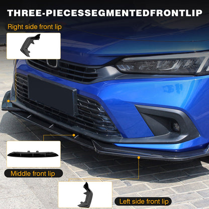 For 2022-2024 Honda Civic LX EX Si JDM 3pc Style Front Bumper Lip Splitter