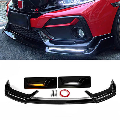 For 2017-2021 Honda Civic Si & Hatchback BLZ Style LED Front Bumper Lip
