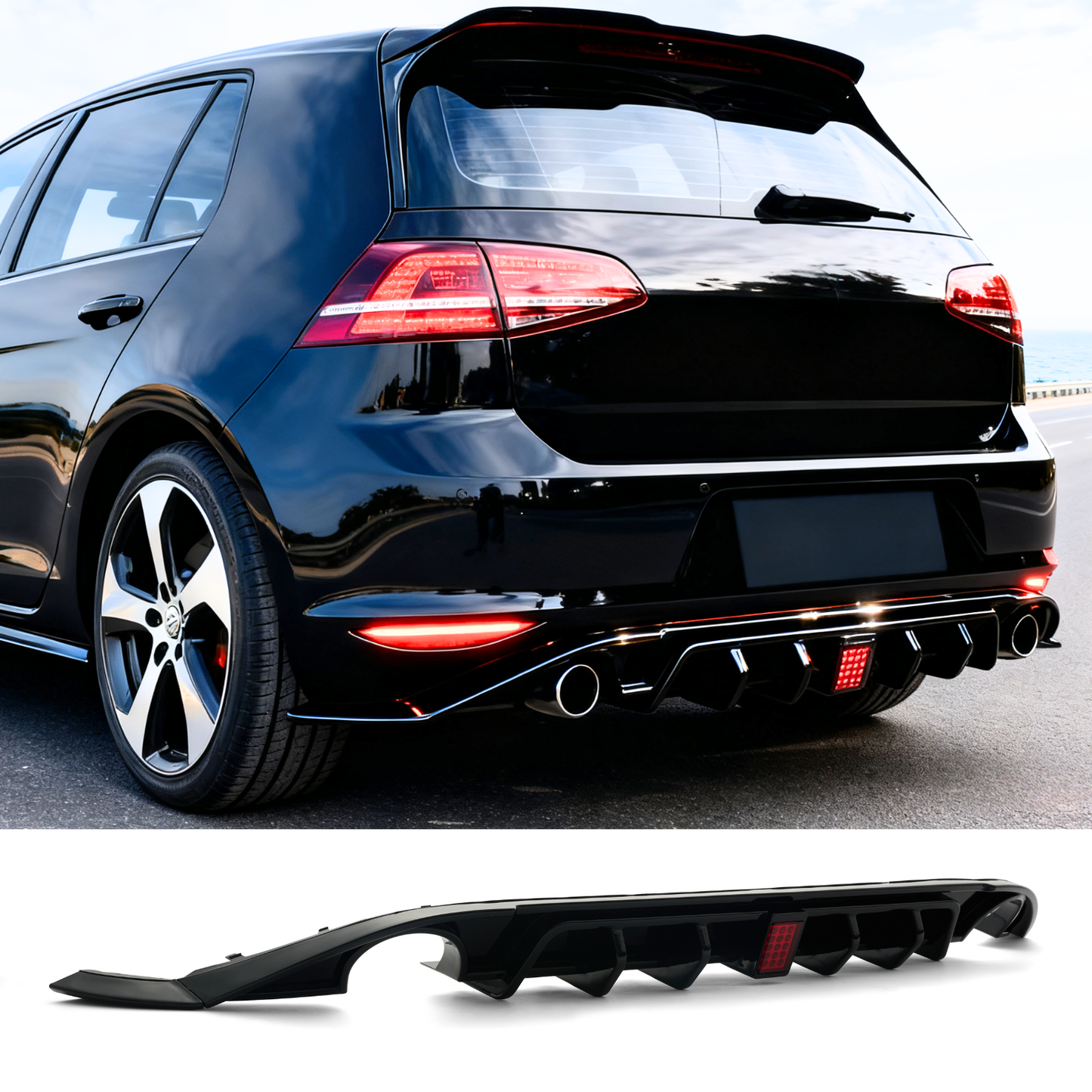 For 2014-2017 Golf 7 MK7 GTI GTD TSI Blk Rear Bumper Diffuser Lip W/ Light