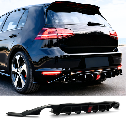For 2014-2017 Golf 7 MK7 GTI GTD TSI Blk Rear Bumper Diffuser Lip W/ Light