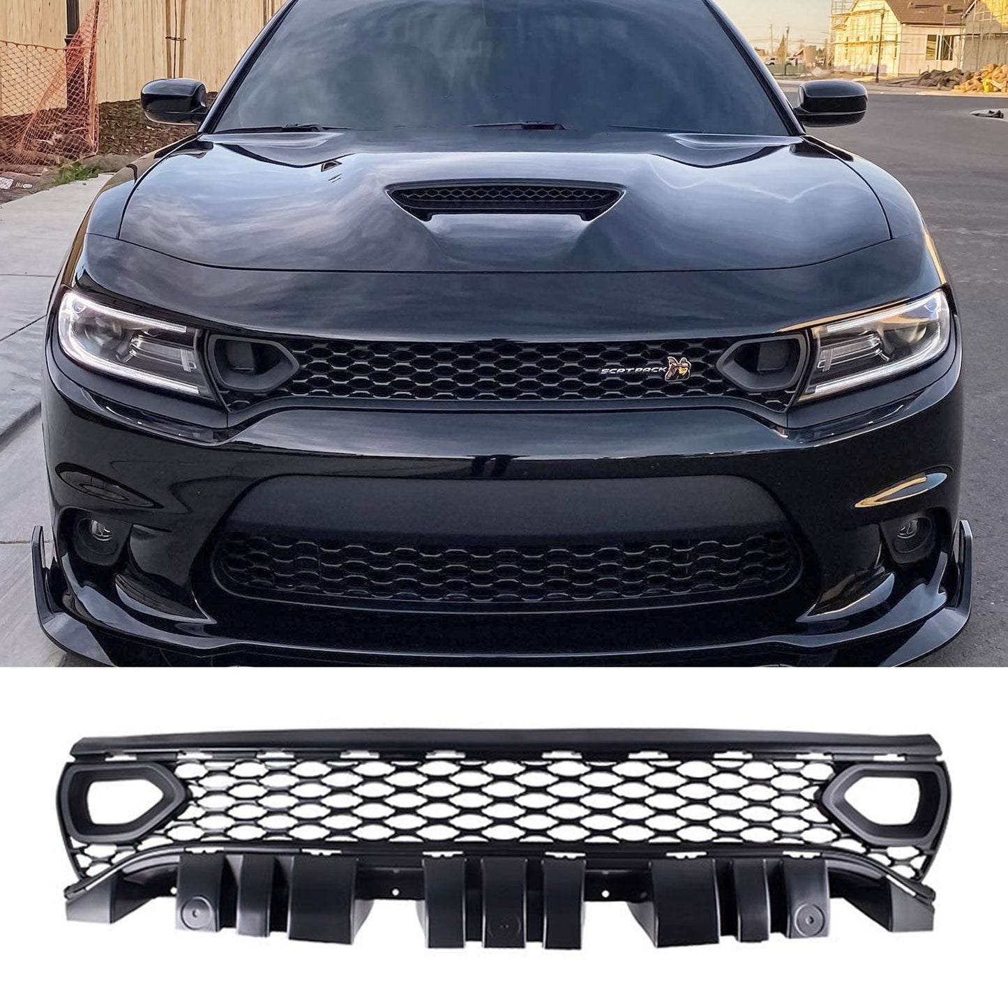 For 2015-2023 Dodge Charger RT Scat Pack SRT Style Front Mesh Grille W/ Air Duct
