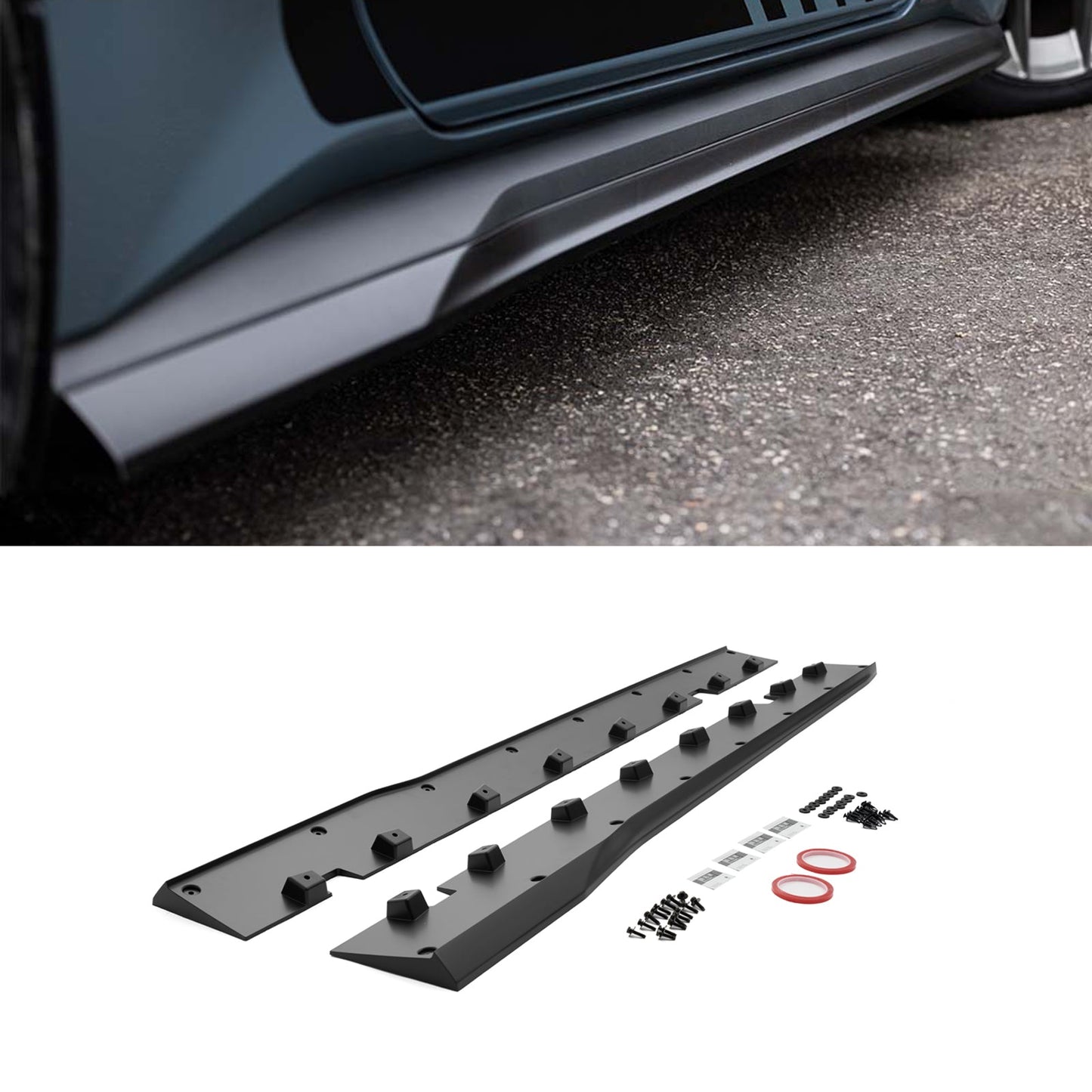 Side Skirts For 2024-2025 Ford Mustang EcoBoost GT Rocker Splitters#color_Matte Black