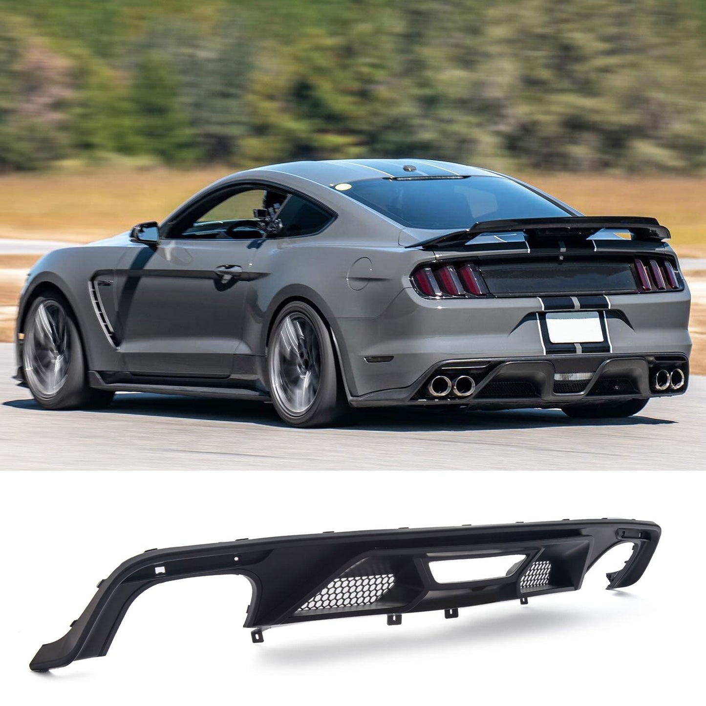 For 2015-2017 Ford Mustang GT350 GT500 Style Dual/Quad Exhaust Rear Diffuser